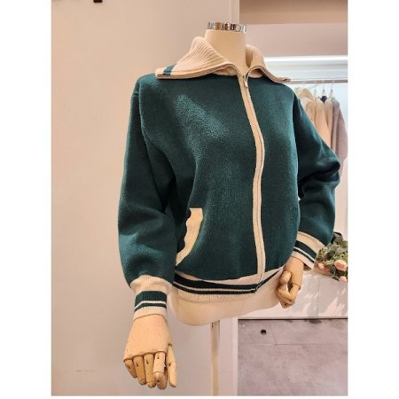 백 레터링 집업 니트 가디건