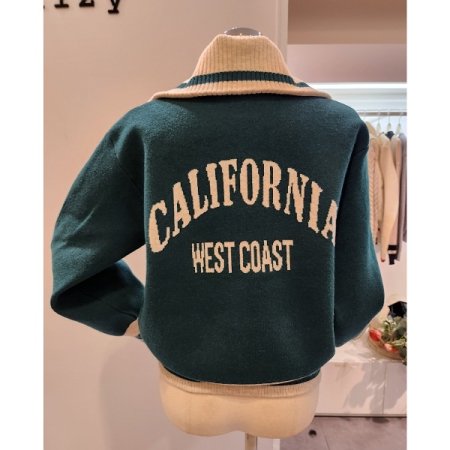 백 레터링 집업 니트 가디건