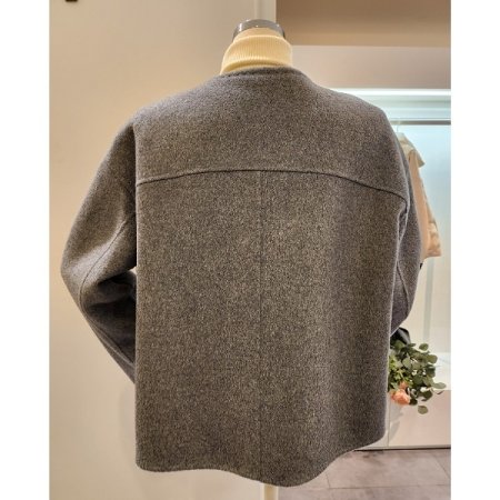 스티치 양포켓 노카라 코트