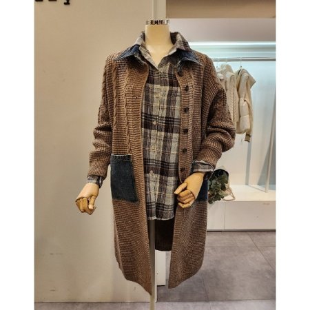 데님 배색 니트 자켓