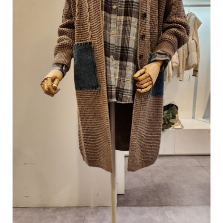 데님 배색 니트 자켓