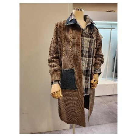 데님 배색 니트 자켓