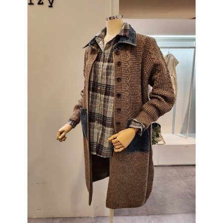 데님 배색 니트 자켓