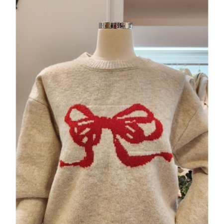 레드 리본 자수 니트