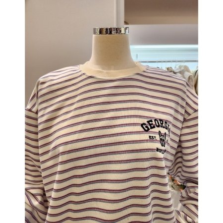 레터링 루즈핏 줄무늬 맨투맨티셔츠