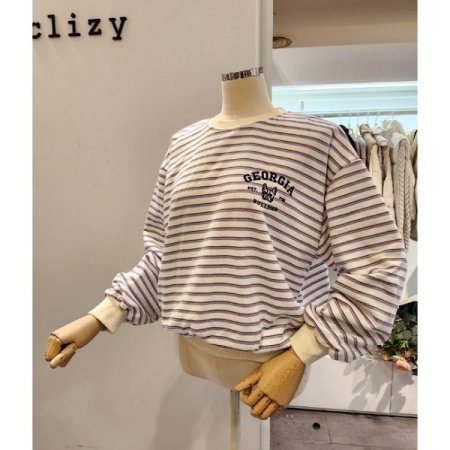 레터링 루즈핏 줄무늬 맨투맨티셔츠