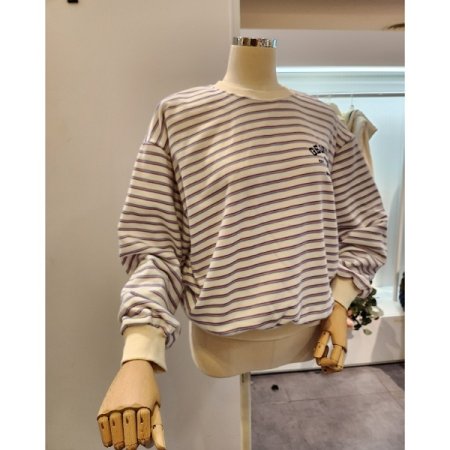 레터링 루즈핏 줄무늬 맨투맨티셔츠