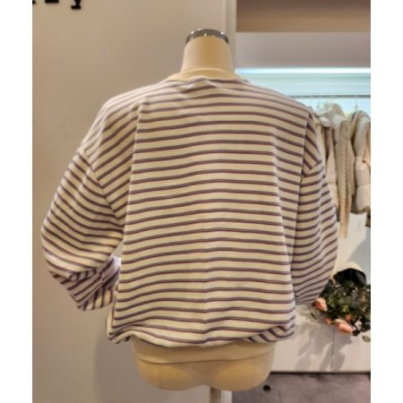 레터링 루즈핏 줄무늬 맨투맨티셔츠