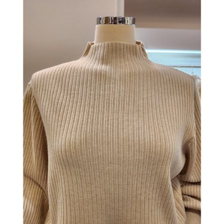 반폴라 퍼프소매 골지 니트