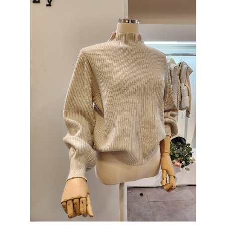 반폴라 퍼프소매 골지 니트