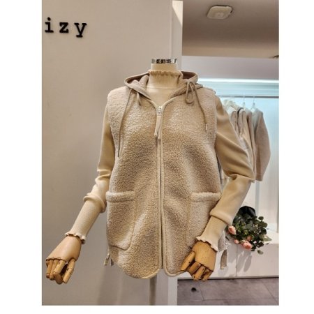 니트후드 뽀글이 집업 조끼