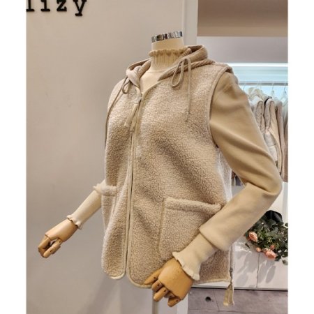 니트후드 뽀글이 집업 조끼