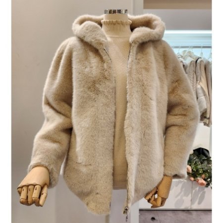 후드 페이크퍼 집업 점퍼