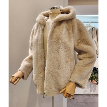 후드 페이크퍼 집업 점퍼