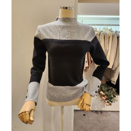 소매 장식 배색 반목 니트