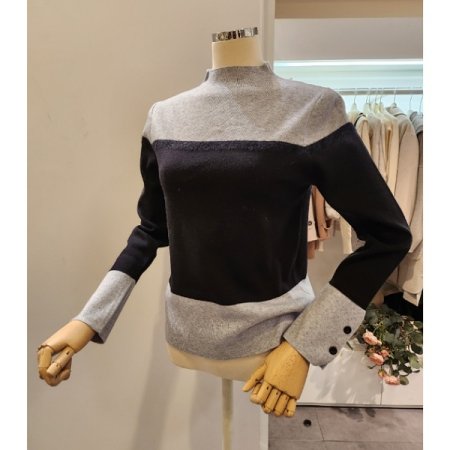 소매 장식 배색 반목 니트