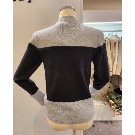 소매 장식 배색 반목 니트