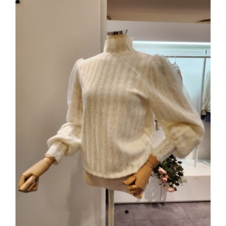 하이넥 레이스 샤 블라우스