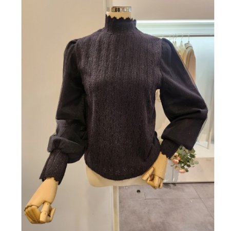 하이넥 레이스 샤 블라우스