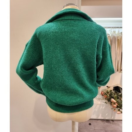 로고 하이넥 골지 집업 가디건