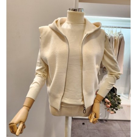 후드넥 무지 집업 니트조끼