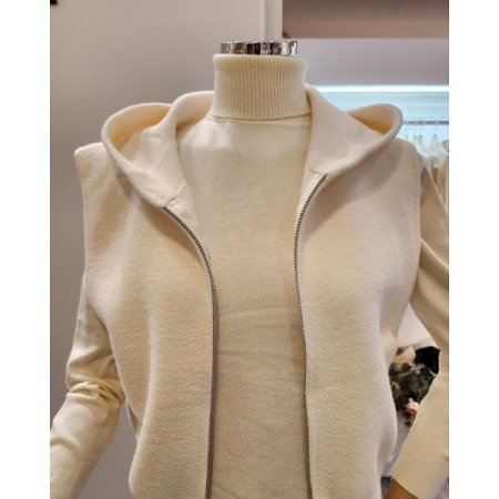 후드넥 무지 집업 니트조끼