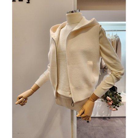 후드넥 무지 집업 니트조끼