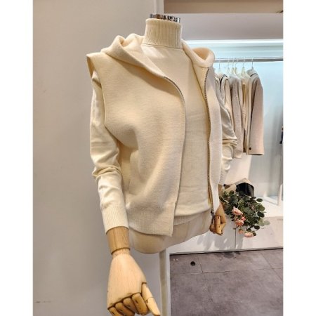 후드넥 무지 집업 니트조끼