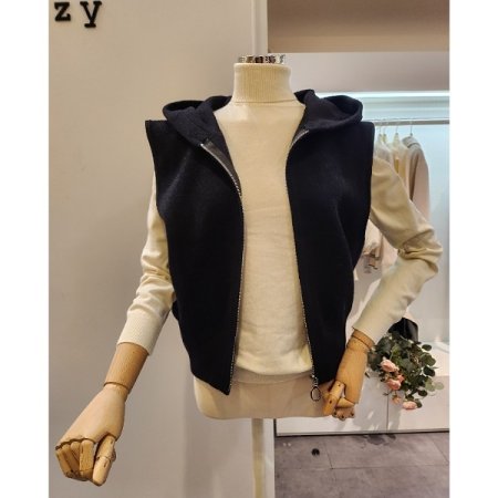 후드넥 무지 집업 니트조끼