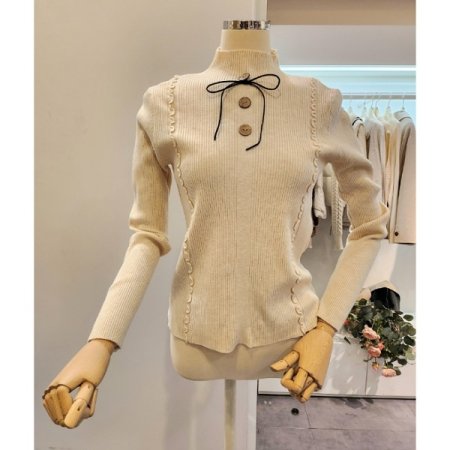 리본 롤링 포인트 골지 니트