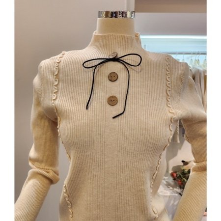 리본 롤링 포인트 골지 니트