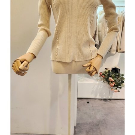 리본 롤링 포인트 골지 니트