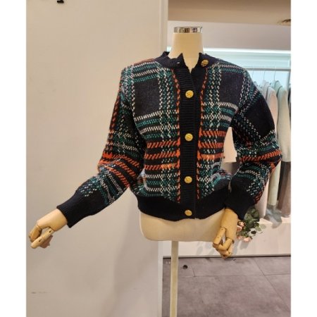 골드단추 체크 가디건