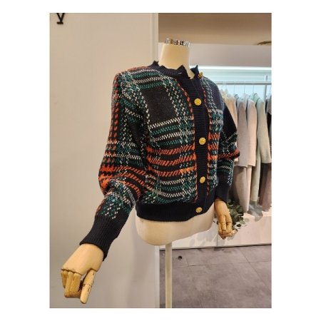 골드단추 체크 가디건