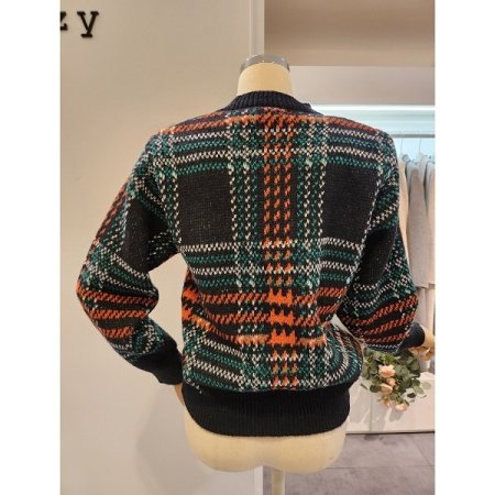 골드단추 체크 가디건