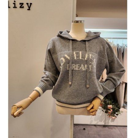 레터링 후드넥 와플 니트