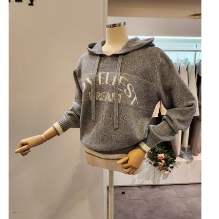 레터링 후드넥 와플 니트