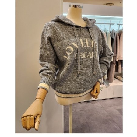 레터링 후드넥 와플 니트