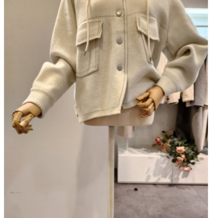 후드 스티치 디테일 니트자켓