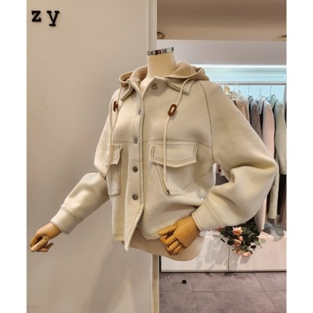 후드 스티치 디테일 니트자켓