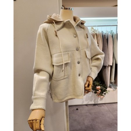 후드 스티치 디테일 니트자켓