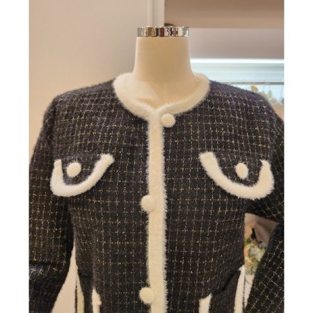 배색 양포켓 패턴 니트자켓