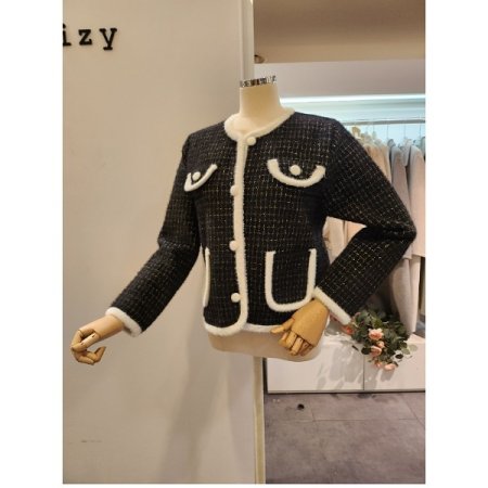 배색 양포켓 패턴 니트자켓