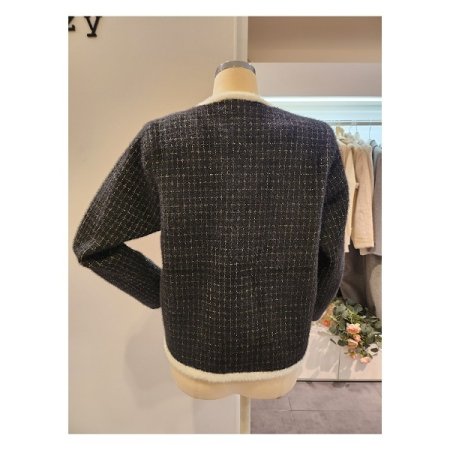 배색 양포켓 패턴 니트자켓