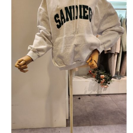 앞 포켓 레터링 기모 후드 티셔츠