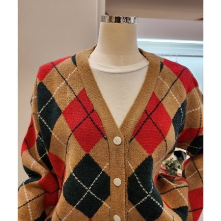 아가일 브이넥 니트 가디거