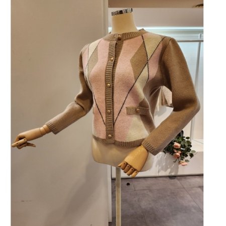 컬러 다이아 니트 가디건