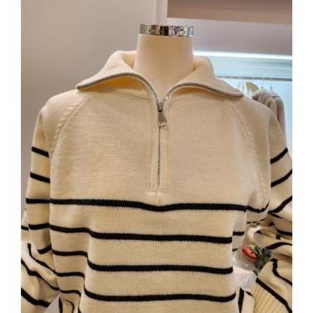 반집업 카라 줄무늬 니트