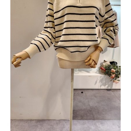 반집업 카라 줄무늬 니트