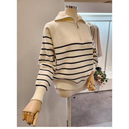 반집업 카라 줄무늬 니트